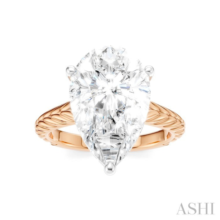 1/8 Ctw Pear Shape Round Cut Diamond Akari Wheat Shank Semi-Mount Engagement Ring in 14K Rose and White Gold