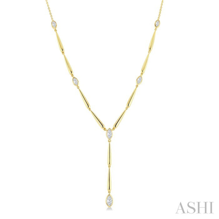 1 Ctw Marquise Cut Diamond Teardrop Bar Necklace in 14K Yellow Gold