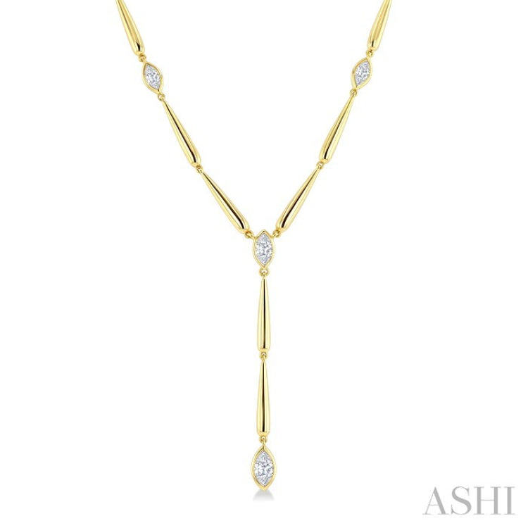 1 Ctw Marquise Cut Diamond Teardrop Bar Necklace in 14K Yellow Gold