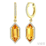 12X5 MM Evoque Gemstones Hexagon Shape Citrine and 1/3 Ctw Round Cut Diamond Semi-Precious Earrings in 10K Yellow Gold