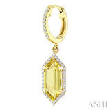 12X5 MM Evoque Gemstones Hexagon Shape Lemon Quartz and 1/3 Ctw Round Cut Diamond Semi-Precious Earrings in 10K Yellow Gold