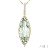 22X8 MM Evoque Gemstone Marquise Shape Green Amethyst and 1/4 Ctw Round Cut Diamond Semi-Precious Pendant With Chain in 14K Yellow Gold