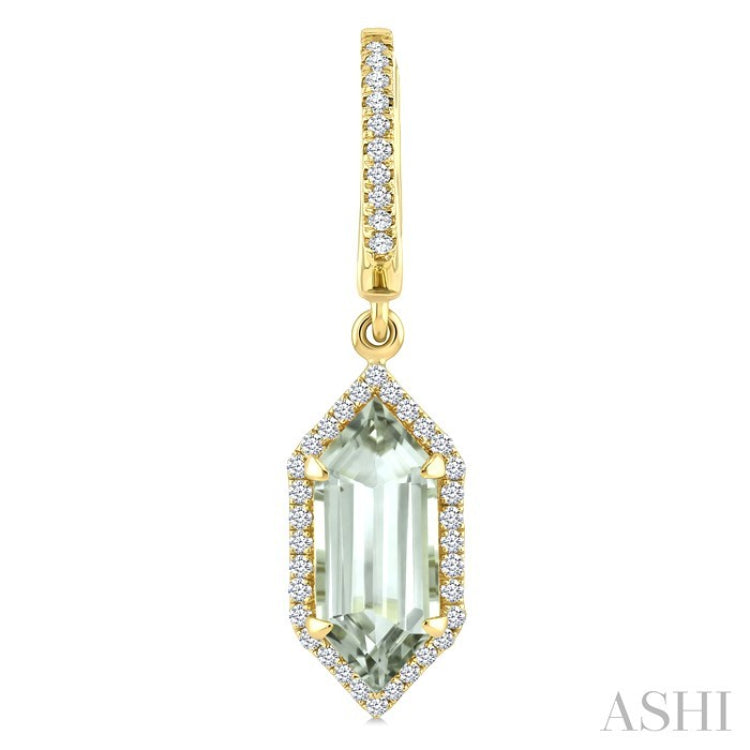 12X5 MM Evoque Gemstones Hexagon Shape Green Amethyst and 1/3 Ctw Round Cut Diamond Semi-Precious Earrings in 10K Yellow Gold