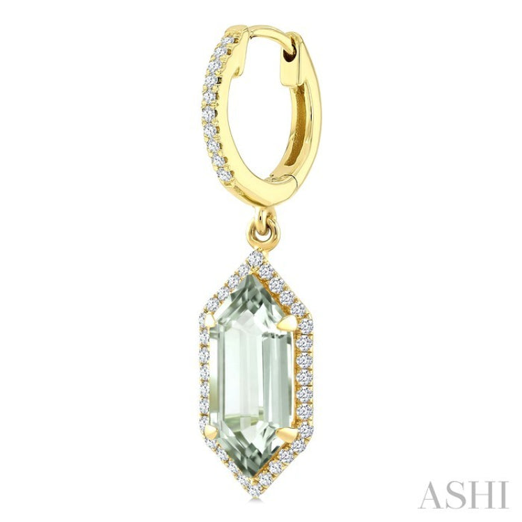 12X5 MM Evoque Gemstones Hexagon Shape Green Amethyst and 1/3 Ctw Round Cut Diamond Semi-Precious Earrings in 10K Yellow Gold