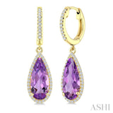 14X6 MM Evoque Gemstones Pear Shape Amethyst and 1/3 Ctw Round Cut Diamond Semi-Precious Earrings in 14K Yellow Gold
