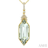 22X8 MM Evoque Gemstone Hexagon Shape Green Amethyst and 1/10 Ctw Round Cut Diamond Semi-Precious Pendant With Chain in 14K Yellow Gold