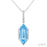 16X6 MM Evoque Gemstones Hexagon Shape Blue Topaz and 1/10 Ctw Round Cut Diamond Semi-Precious Pendant With Chain in 10K White Gold