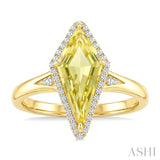 16X7 MM Evoque Gemstones Kite Shape Lemon Quartz and 1/6 Ctw Round Cut Diamond Semi-Precious Ring in 10K Yellow Gold