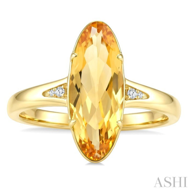 16X6 MM Evoque Gemstone Oval Shape Citrine and 1/50 Ctw Round Cut Diamond Semi-Precious Ring in 10K Yellow Gold
