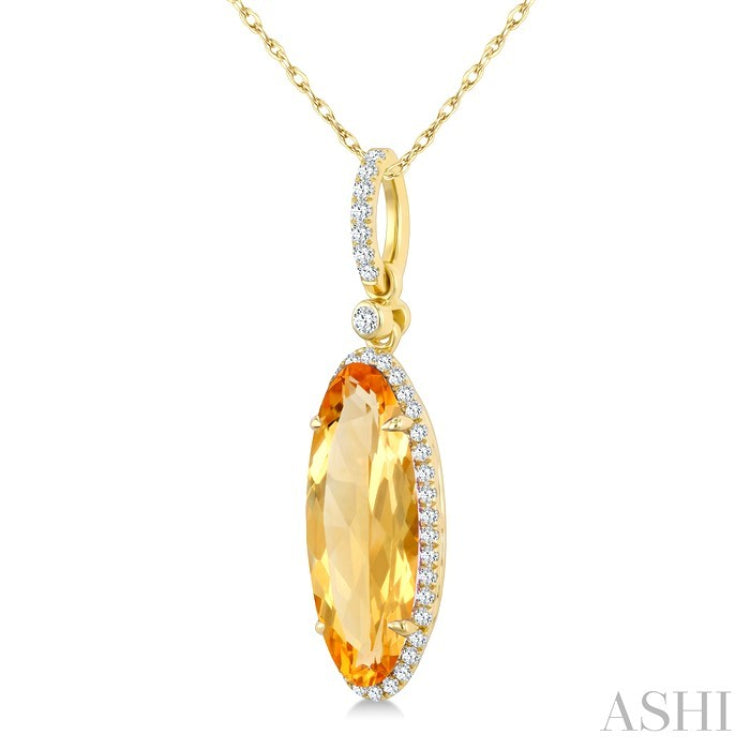 16X6 MM Evoque Gemstone Oval Shape Citrine and 1/5 Ctw Round Cut Diamond Semi-Precious Pendant With Chain in 10K Yellow Gold