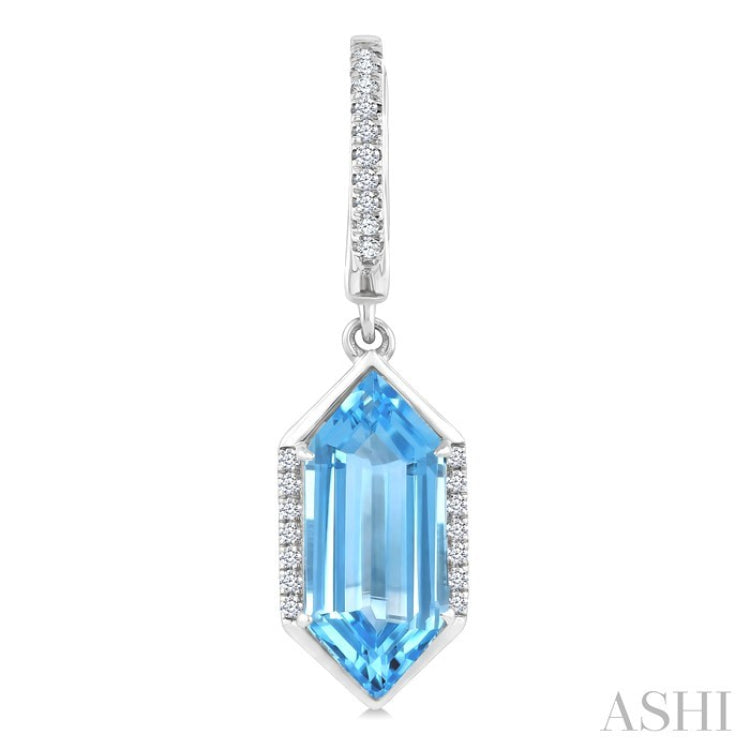 14X6 MM Evoque Gemstones Hexagon Shape Blue Topaz and 1/5 Ctw Round Cut Diamond Semi-Precious Earrings in 14K White Gold