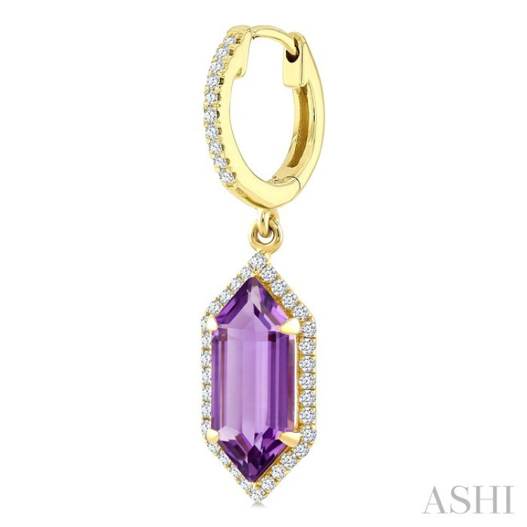 12X5 MM Evoque Gemstones Hexagon Shape Amethyst and 1/3 Ctw Round Cut Diamond Semi-Precious Earrings in 10K Yellow Gold