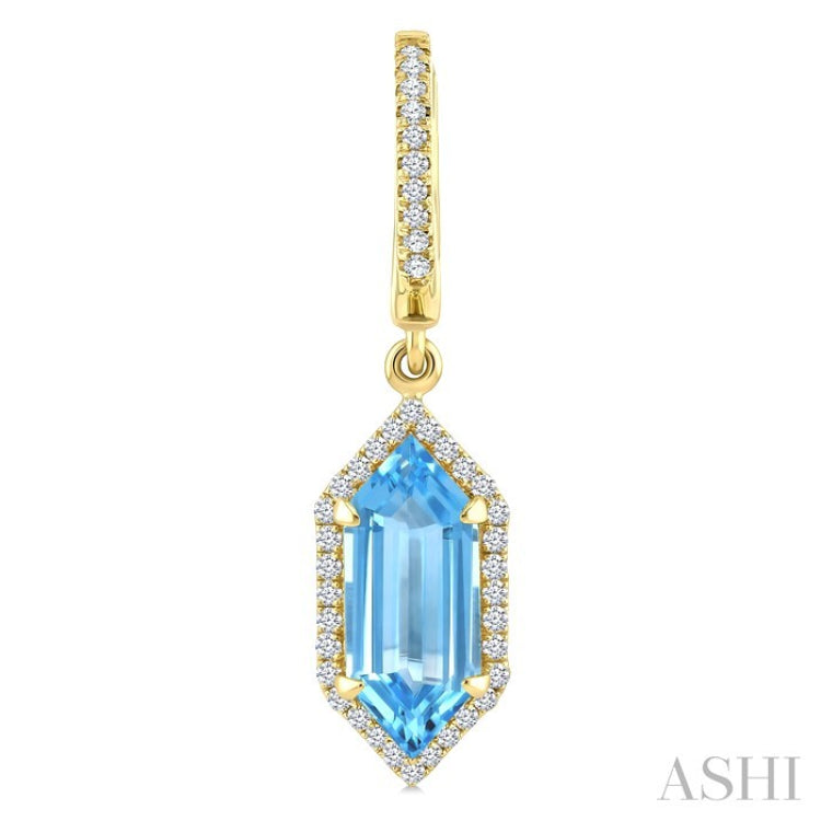 12X5 MM Evoque Gemstones Hexagon Shape Blue Topaz and 1/3 Ctw Round Cut Diamond Semi-Precious Earrings in 10K Yellow Gold