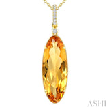 22X8 MM Evoque Gemstone Oval Shape Citrine and 1/20 Ctw Round Cut Diamond Semi-Precious Pendant With Chain in 14K Yellow Gold