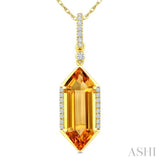 16X6 MM Evoque Gemstone Hexagon Shape Citrine and 1/10 Ctw Round Cut Diamond Semi-Precious Pendant With Chain in 10K Yellow Gold