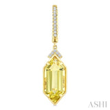14X6 MM Evoque Gemstones Hexagon Shape Lemon Quartz and 1/6 Ctw Round Cut Diamond Semi-Precious Earrings in 14K Yellow Gold