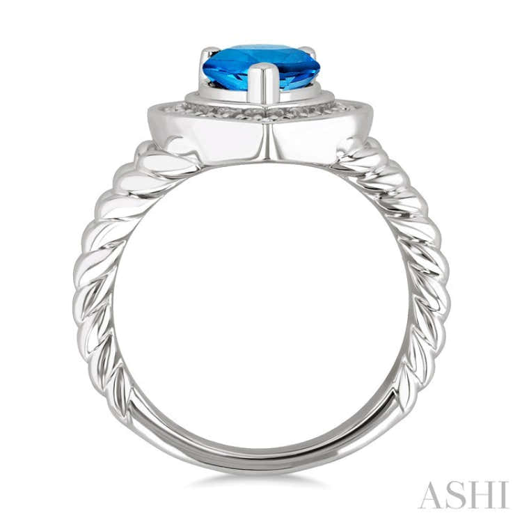 9X6MM Pear Cut Blue Topaz and 1/20 Ctw Round Cut Diamond Semi-Precious Ring in Sterling Silver
