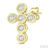 1/10 Ctw Round Cut Diamond Bezel Set Cross Petite Earrings in 10K Yellow Gold