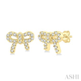 1/8 Ctw Bow Tie Round Cut Diamond Petite Fashion Earrings in 10K Yellow Gold