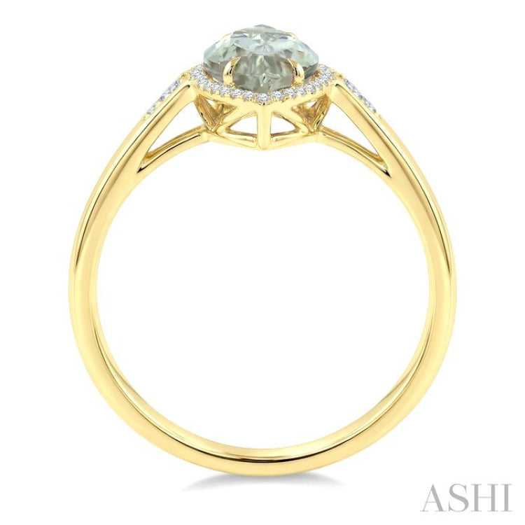 16X7 MM Evoque Gemstone Marquise Shape Green Amethyst and 1/6 Ctw Round Cut Diamond Semi-Precious Ring in 10K Yellow Gold