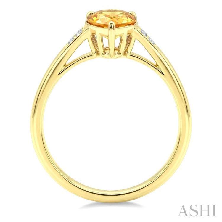 16X6 MM Evoque Gemstone Pear Shape Citrine and 1/50 Ctw Round Cut Diamond Semi-Precious Ring in 10K Yellow Gold