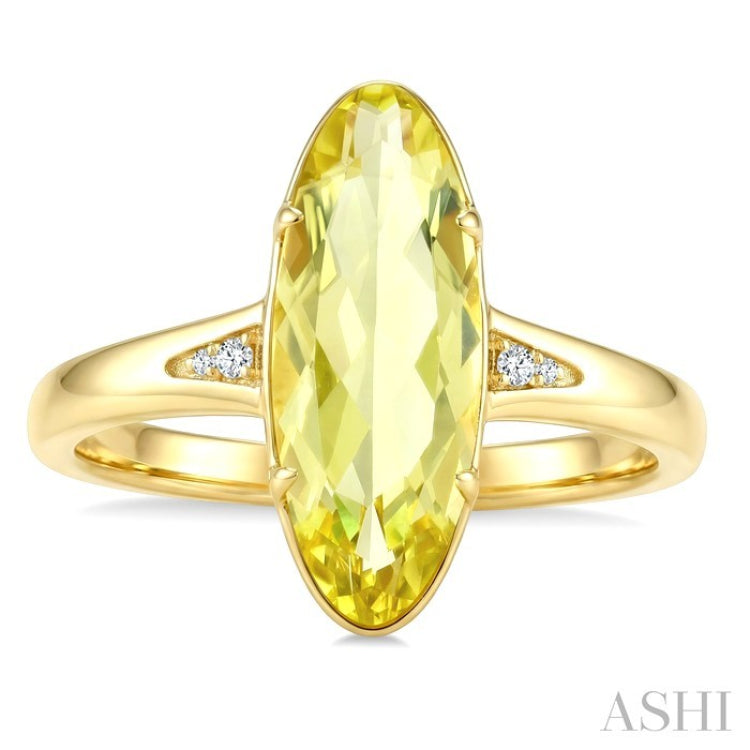 16X6 MM Evoque Gemstones Oval Shape Lemon Quartz and 1/50 Ctw Round Cut Diamond Semi-Precious Ring in 10K Yellow Gold