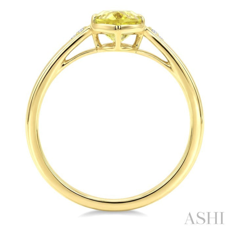 16X6 MM Evoque Gemstones Oval Shape Lemon Quartz and 1/50 Ctw Round Cut Diamond Semi-Precious Ring in 10K Yellow Gold