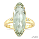 22X8 MM Evoque Gemstone Oval Shape Green Amethyst and 1/50 Ctw Round Cut Diamond Semi-Precious Ring in 14K Yellow Gold