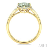 16X7 MM Kite Shape Green Amethyst and 1/6 Ctw Round Cut Diamond Semi-Precious Ring in 10K Yellow Gold