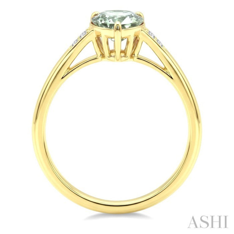 16X6 MM Evoque Gemstone Pear Shape Green Amethyst and 1/50 Ctw Round Cut Diamond Semi-Precious Ring in 10K Yellow Gold