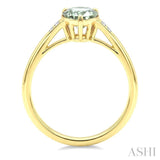 16X6 MM Evoque Gemstone Pear Shape Green Amethyst and 1/50 Ctw Round Cut Diamond Semi-Precious Ring in 10K Yellow Gold