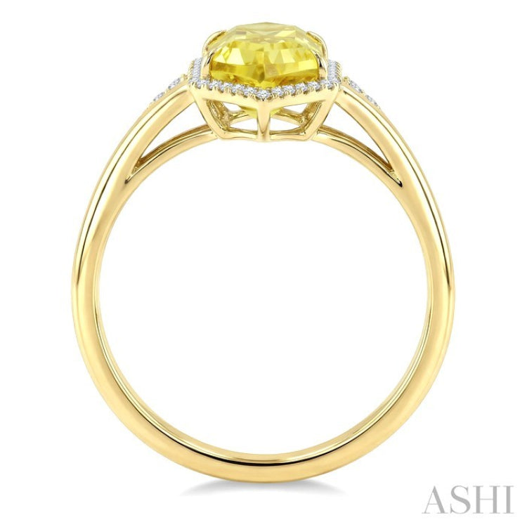 16X6 MM Evoque Gemstones Hexagon Shape Lemon Quartz and 1/5 Ctw Round Cut Diamond Semi-Precious Ring in 10K Yellow Gold
