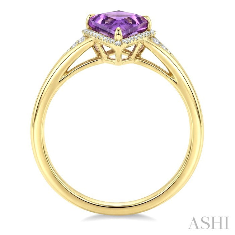 16X7 MM Evoque Gemstones Kite Shape Amethyst and 1/6 Ctw Round Cut Diamond Semi-Precious Ring in 10K Yellow Gold
