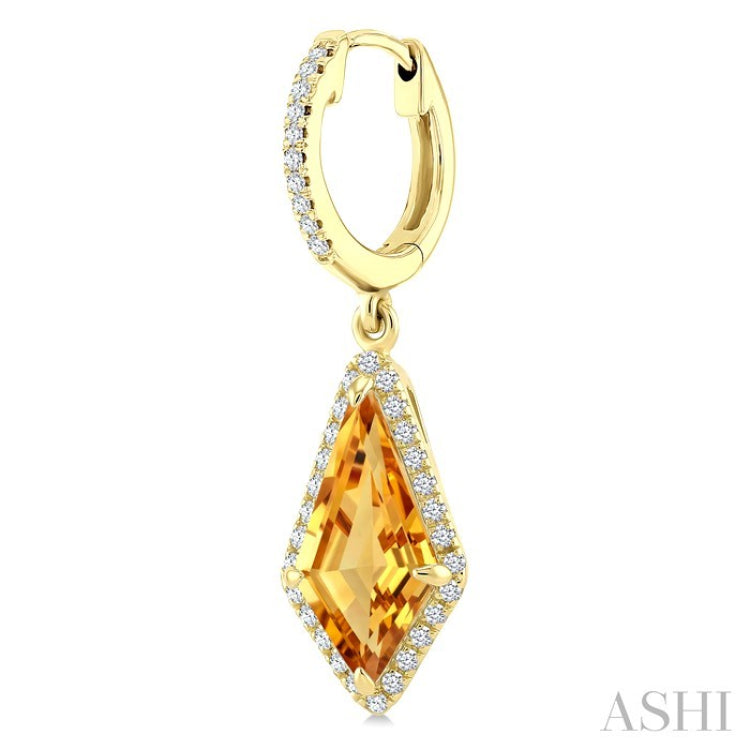 12X5 MM Evoque Gemstones Kite Shape Citrine and 1/3 Ctw Round Cut Diamond Semi-Precious Earrings in 10K Yellow Gold