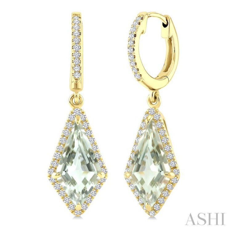 12X5 MM Evoque Gemstones Kite Shape Green Amethyst and 1/3 Ctw Round Cut Diamond Semi-Precious Earrings in 10K Yellow Gold
