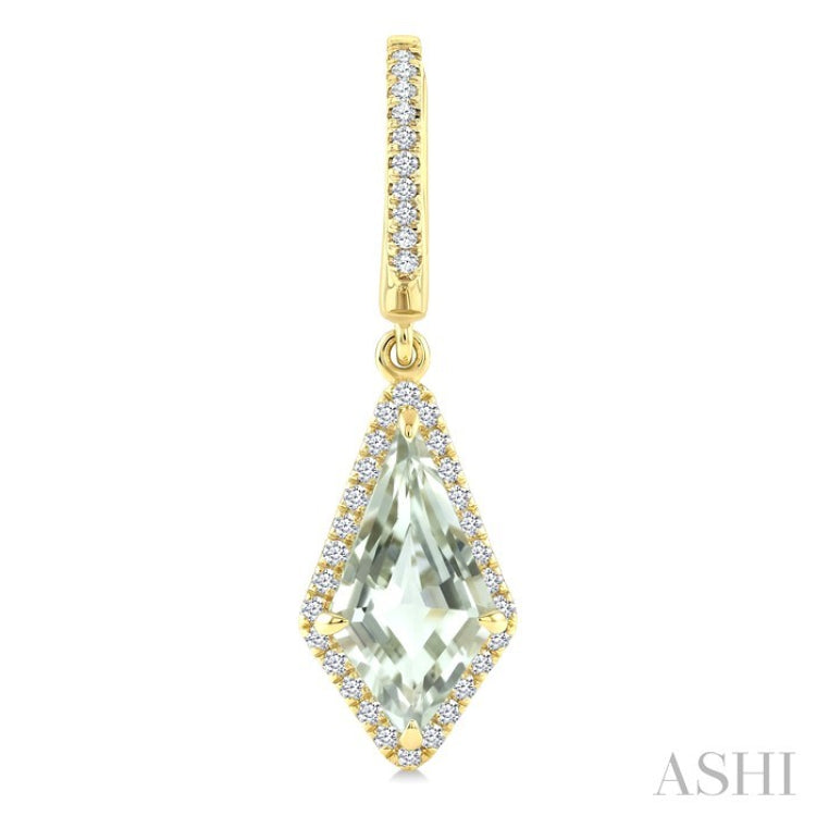 12X5 MM Evoque Gemstones Kite Shape Green Amethyst and 1/3 Ctw Round Cut Diamond Semi-Precious Earrings in 10K Yellow Gold