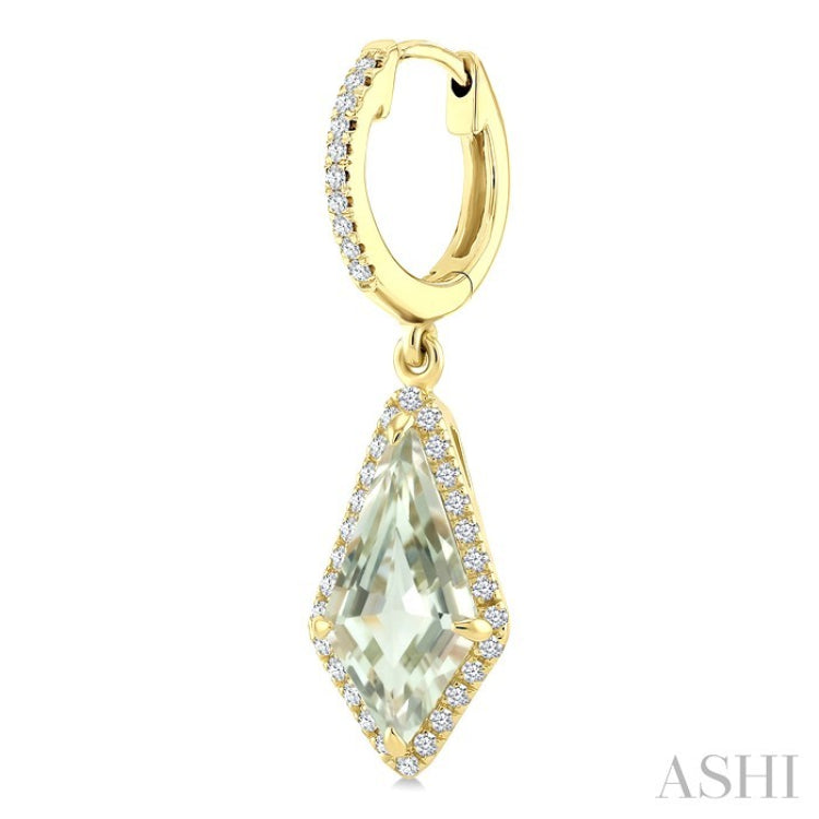 12X5 MM Evoque Gemstones Kite Shape Green Amethyst and 1/3 Ctw Round Cut Diamond Semi-Precious Earrings in 10K Yellow Gold