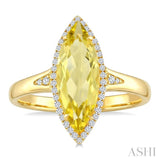 16X7 MM Evoque Gemstones Marquise Shape Lemon Quartz and 1/6 Ctw Round Cut Diamond Semi-Precious Ring in 10K Yellow Gold