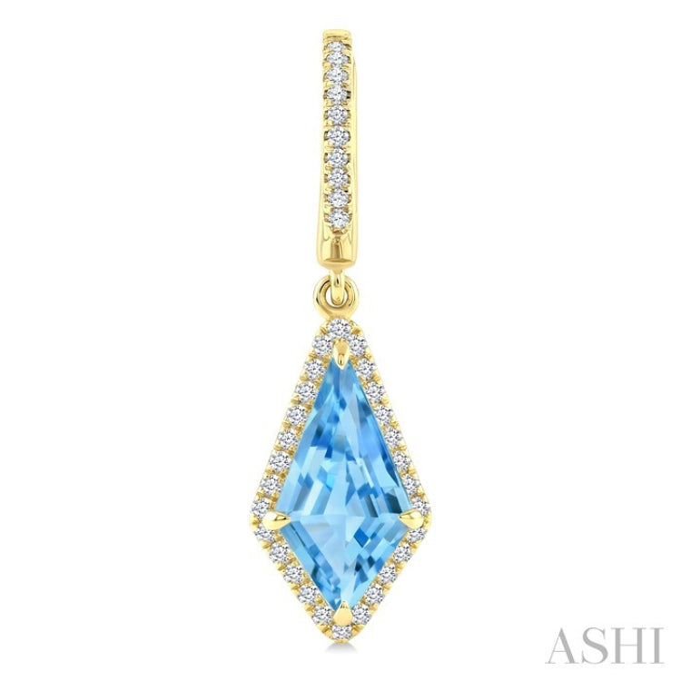 12X5 MM Evoque Gemstones Kite Shape Blue Topaz and 1/3 Ctw Round Cut Diamond Semi-Precious Earrings in 10K Yellow Gold