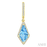 12X5 MM Evoque Gemstones Kite Shape Blue Topaz and 1/3 Ctw Round Cut Diamond Semi-Precious Earrings in 10K Yellow Gold