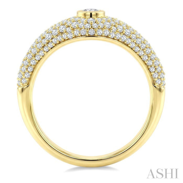 1 Ctw Pave Set Marquise Shape and Round Cut Diamond Fashion Signet Ring in 14K Yellow Gold