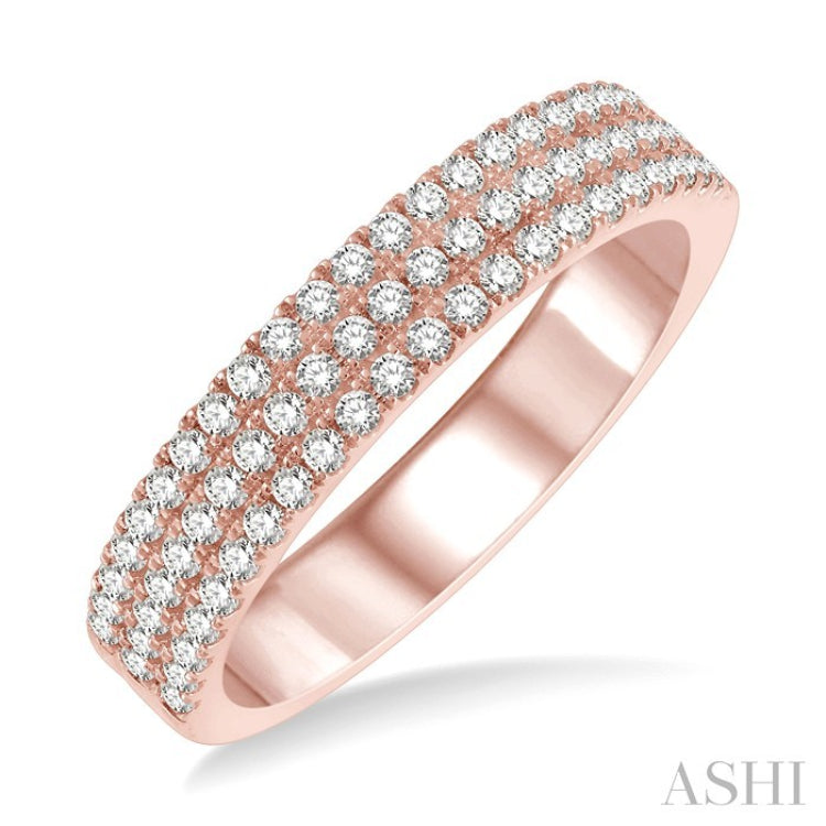 1/2 Ctw Triple Row Round Cut Diamond Wedding Band in 14K Rose Gold