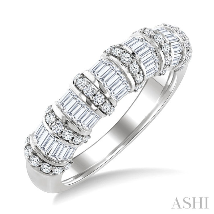 1 Ctw Baguette and Round Cut Diamond Fashion Bamboo Band in 14K White Gold