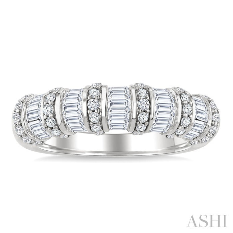 1 Ctw Baguette and Round Cut Diamond Fashion Bamboo Band in 14K White Gold
