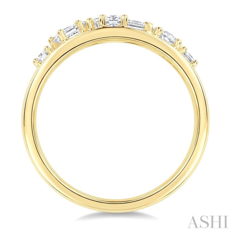 3/4 Ctw Mixed Diamond Cut Fashion Cigar Band in 14K Yellow Gold
