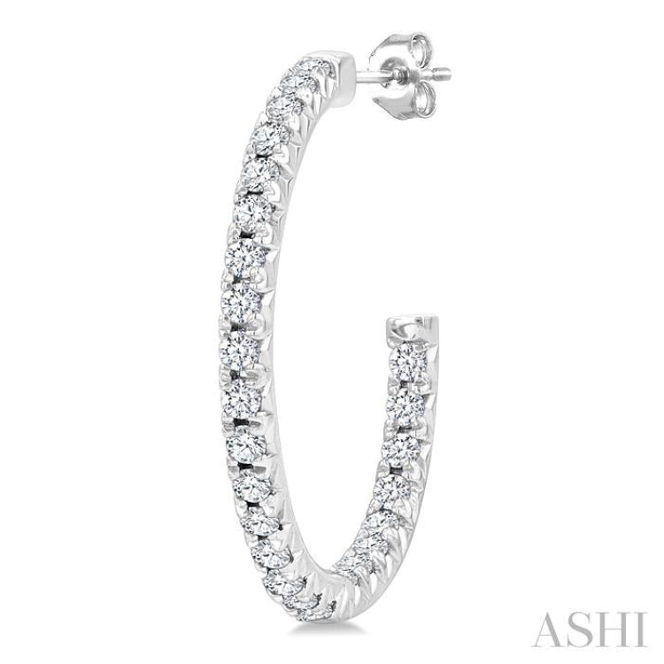 1/3 Ctw French Pave Set Round Cut Diamond Fashion Half Hoop Earrings in 14K White Gold