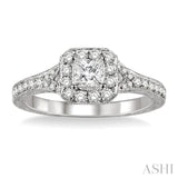 5/8 Ctw Diamond Engagement Ring with 1/4 Ct Princess Cut Center Stone in 14K White Gold