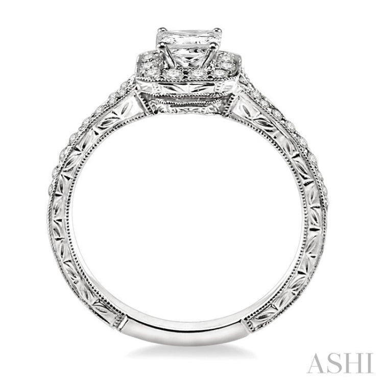 5/8 Ctw Diamond Engagement Ring with 1/4 Ct Princess Cut Center Stone in 14K White Gold