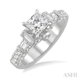 1 1/2 Ctw Diamond Engagement Ring with 3/4 Ct Princess Cut Center Stone in 14K White Gold