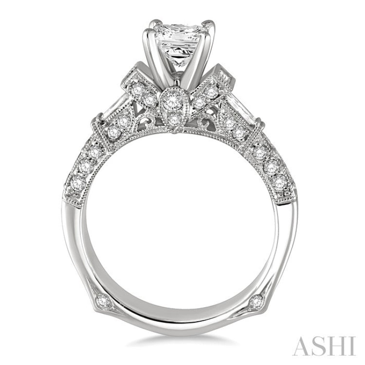 1 1/2 Ctw Diamond Engagement Ring with 3/4 Ct Princess Cut Center Stone in 14K White Gold